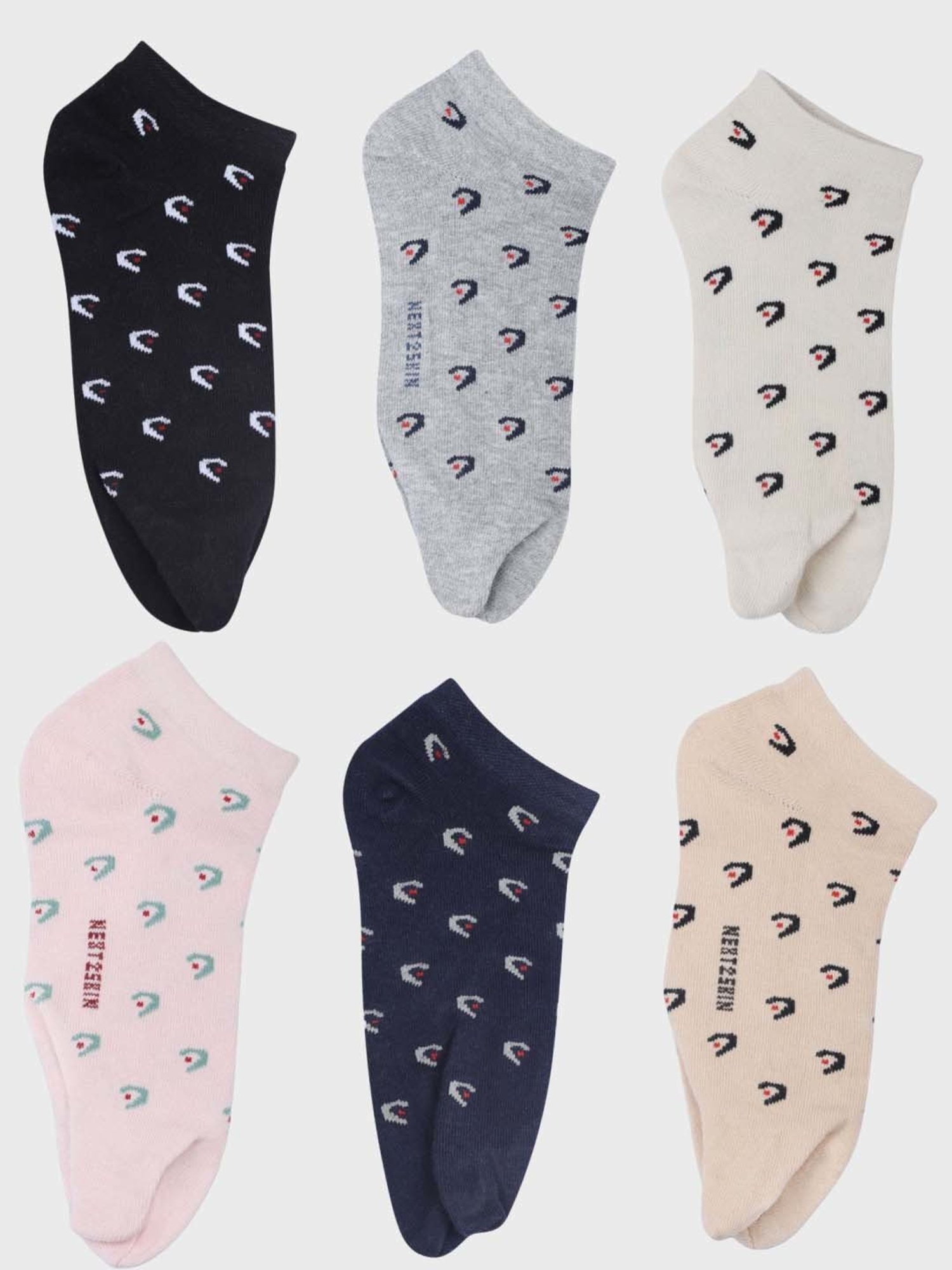 NEXT2SKIN Assorted Color Cotton Ankle Socks - Pack Of 6