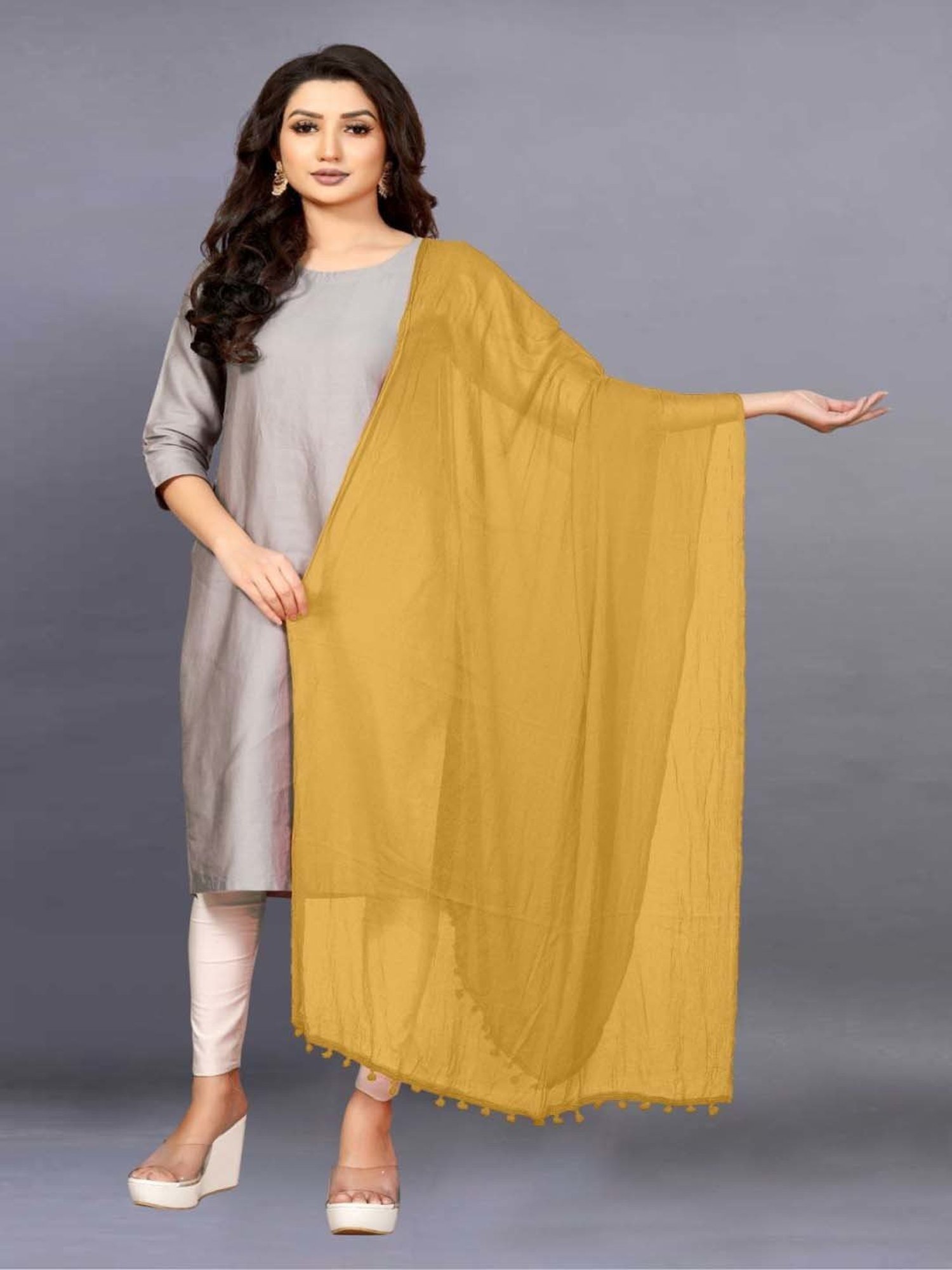 APNISHA Yellow Plain Dupatta