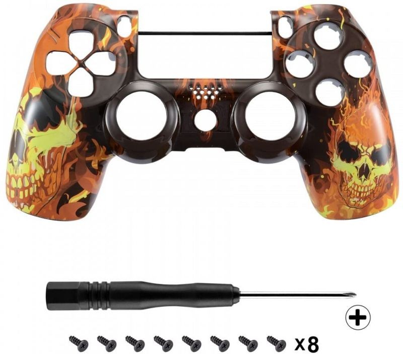 eXtremeRate Fire Skulls Hydro Dipped Front Housing Shell Case, Faceplate Cover Replacement Kit for Playstation 4 PS4 Slim PS4 Pro Controller (CUH-ZCT2 JDM-040/050/055) - Controller NOT Included