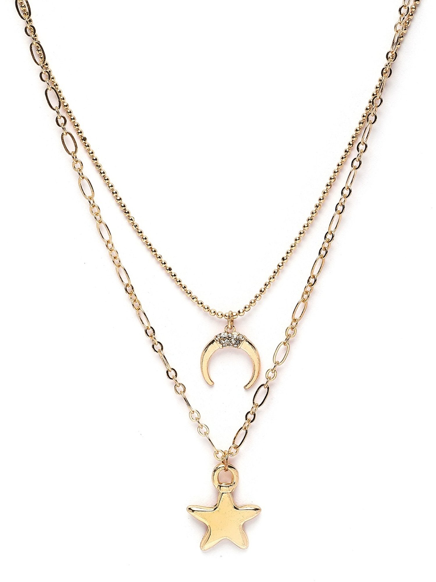 Karatcart Golden Sea Shell and Textured Disk Multicharm Multilayered Chain Women