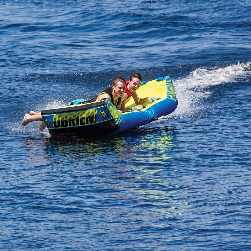 O'Brien Water Sports Booker Inflatable Padded Towable Water Tube for Boating, 1-2 Riders, Yellow/Blue
