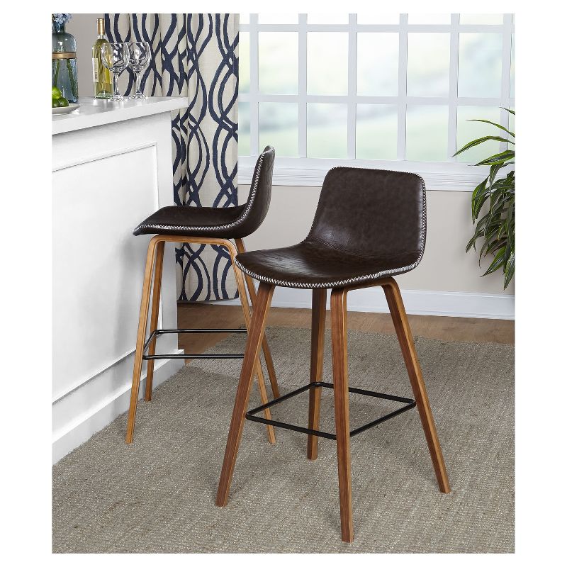 Wooden Barstool with Padded Seat and Open Backrest Blue/Brown - Benzara
