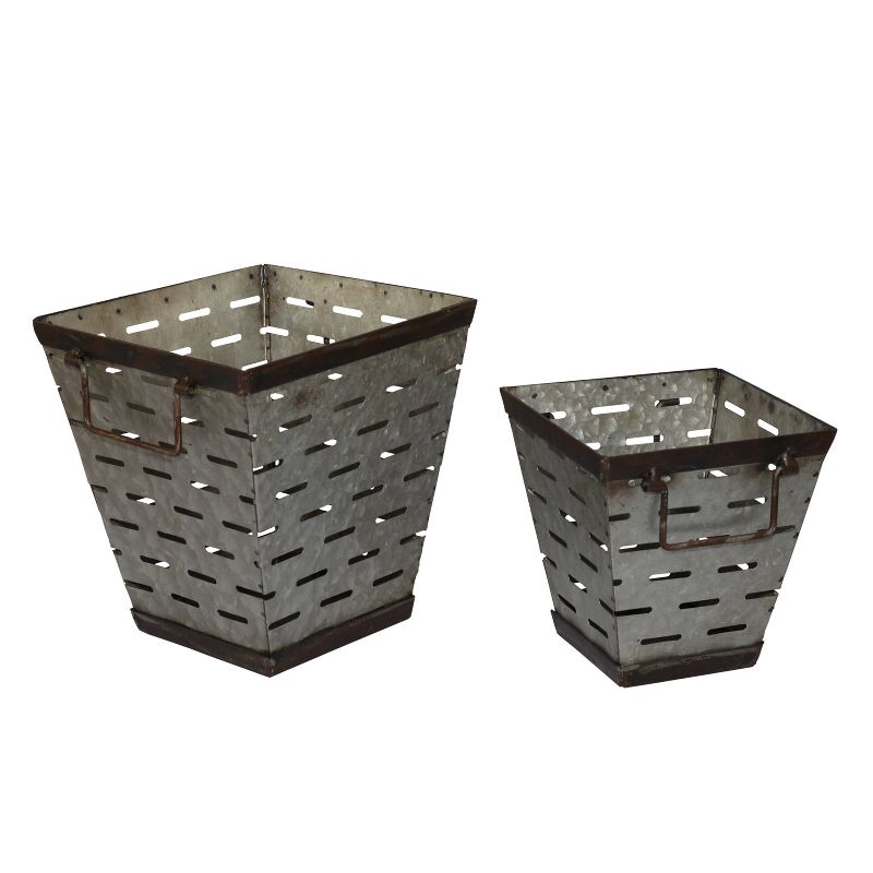 Square Metal Olive Bucket Gray 2pk - VIP Home & Garden