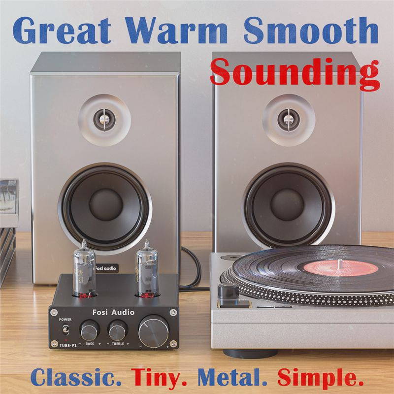 Fosi Audio P1 Tube Pre-Amplifier Mini Hi-Fi Stereo Buffer Preamp 6K4 Valve & Vacuum Pre-amp with Treble & Bass Tone Control for Home Theater System