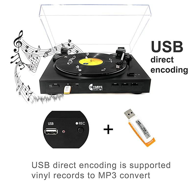 Players, Vintage Turntable with 3-Speed Belt Driven,Bluetooth 5.0 with Built in Speakers, Unique Style Vinyl Player, Supports USB/AUX in/RCA Output (Black Wood)