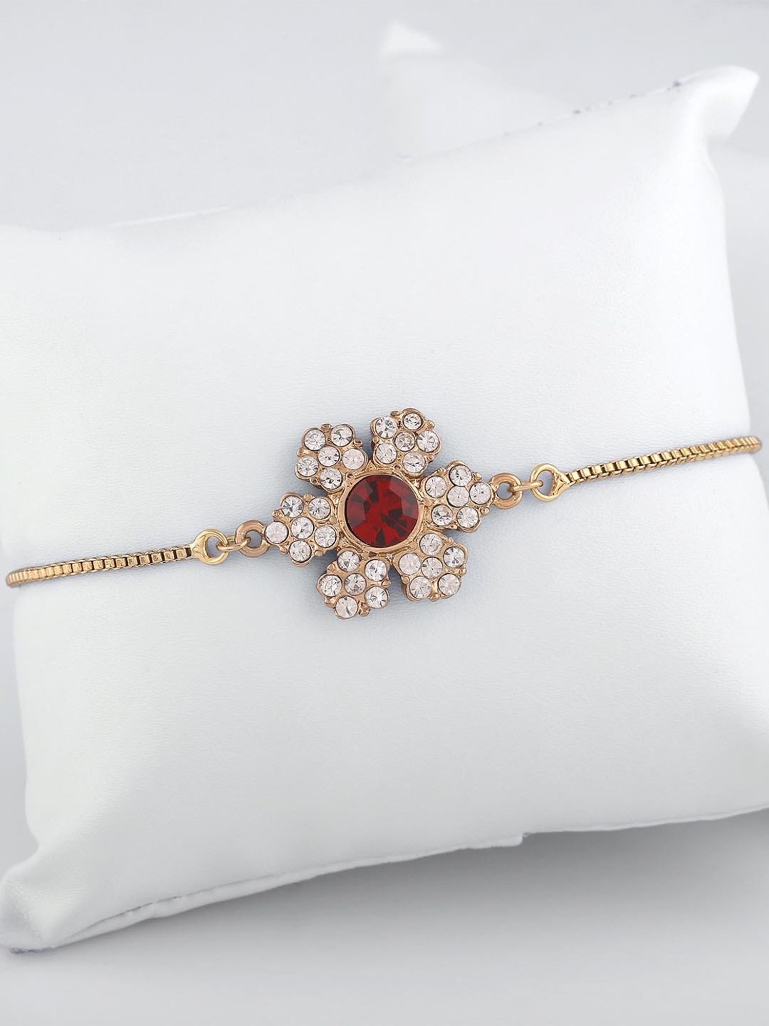 Estele Gold-Plated Holy Floral Bracelet with Austrian Red & White Crystals for Women