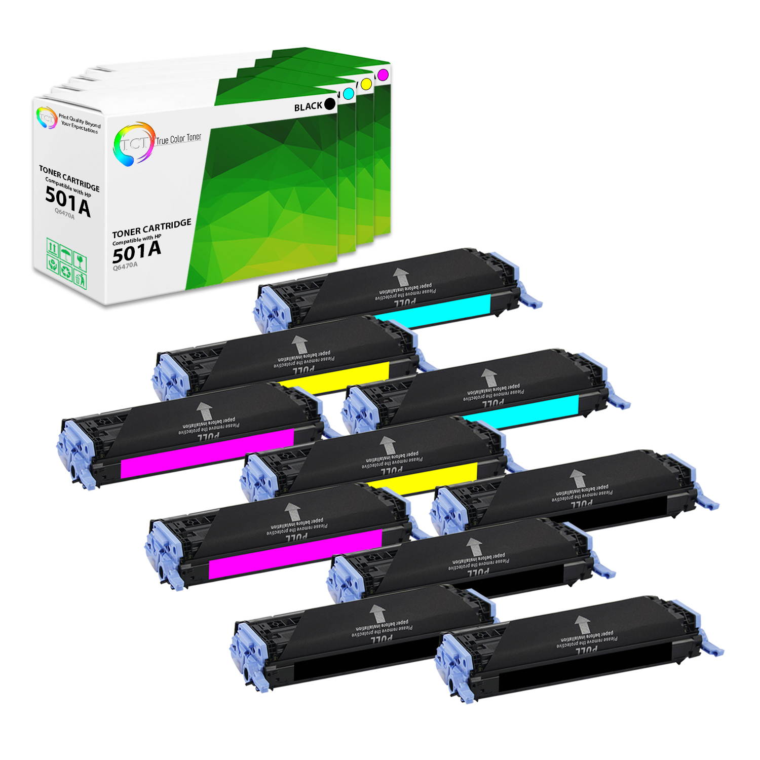 TCT Premium Compatible Toner Cartridge Replacement for HP 501A 503A Q6470A Q7581A Q7582A Q7583A works with HP Color LaserJet 3800DN 3800DTN, CP3505 Printers (Black, Cyan, Magenta, Yellow) - 5 Pack