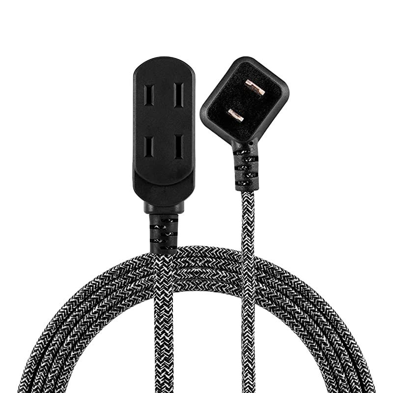 42841T1 Designer 3 Extension 2 Prong Strip Extra Long 8 Ft Power Flat Plug Fabric Braided Cord SlidetoClose Safety Outlets 42841 8 ft BlackGray 8 ft