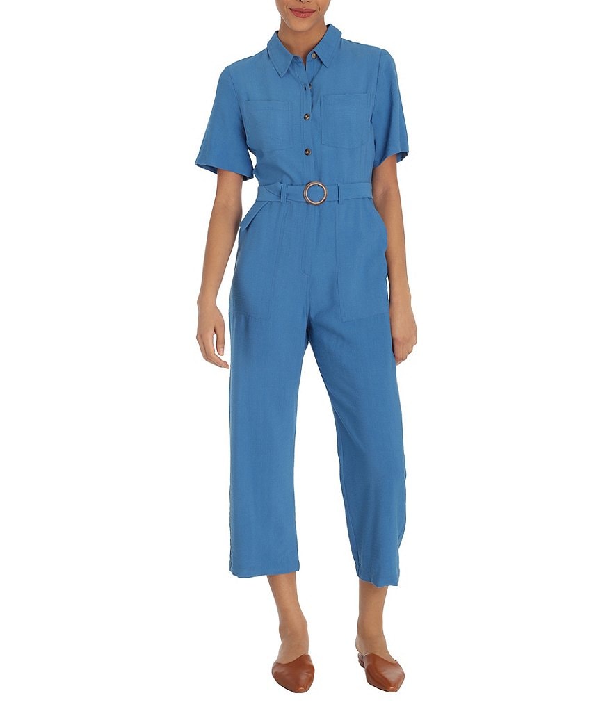 Maggy London Collar Button Front Twill Jumpsuit