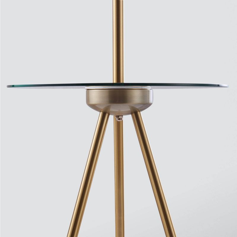 62.5" Axxin Contemporary Tripod Floor Lamp with Glass Table and Built-In USB Gold/White - Versanora