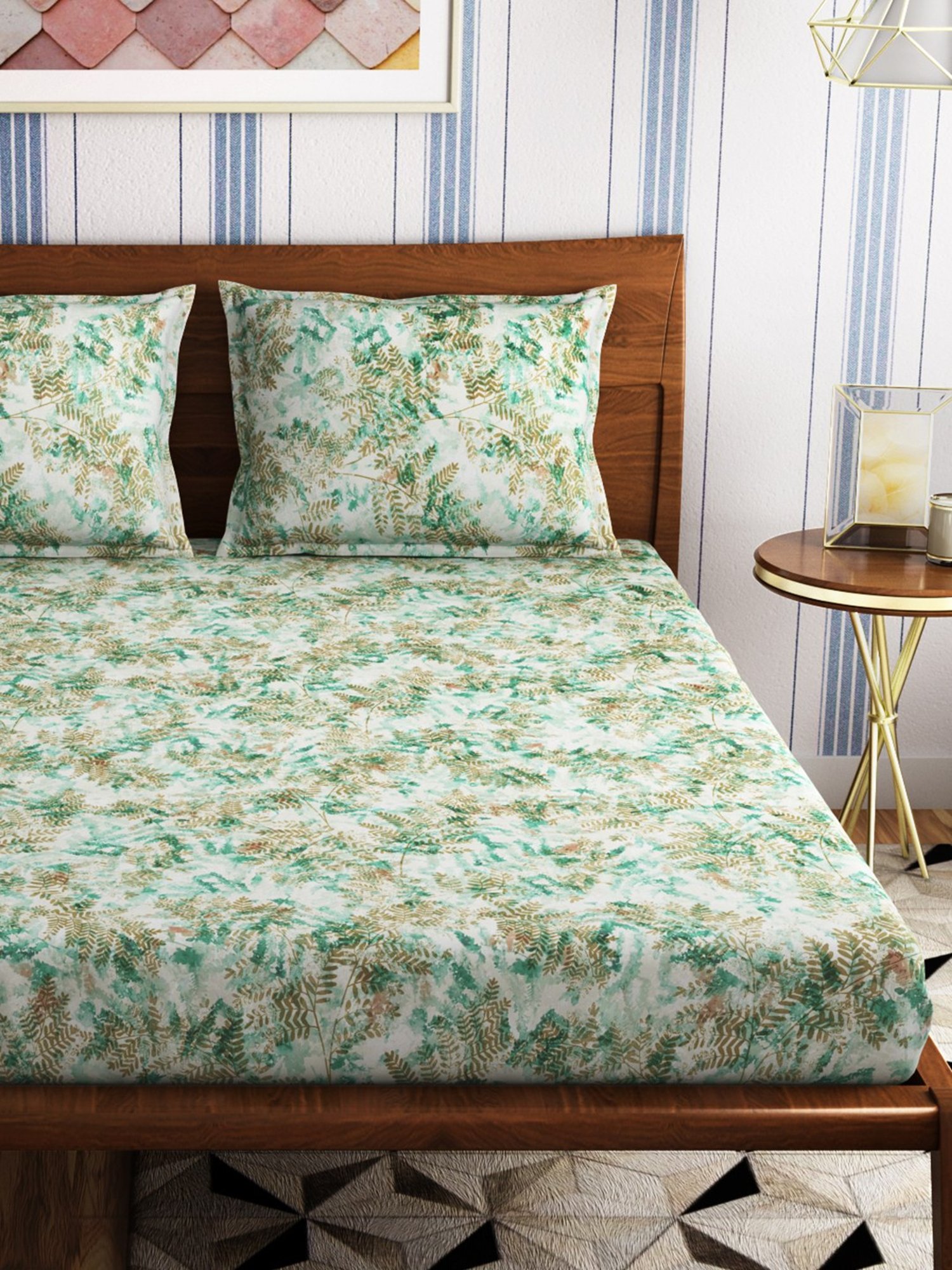 Petal Home Fern Green Cotton 300 TC Bedsheet