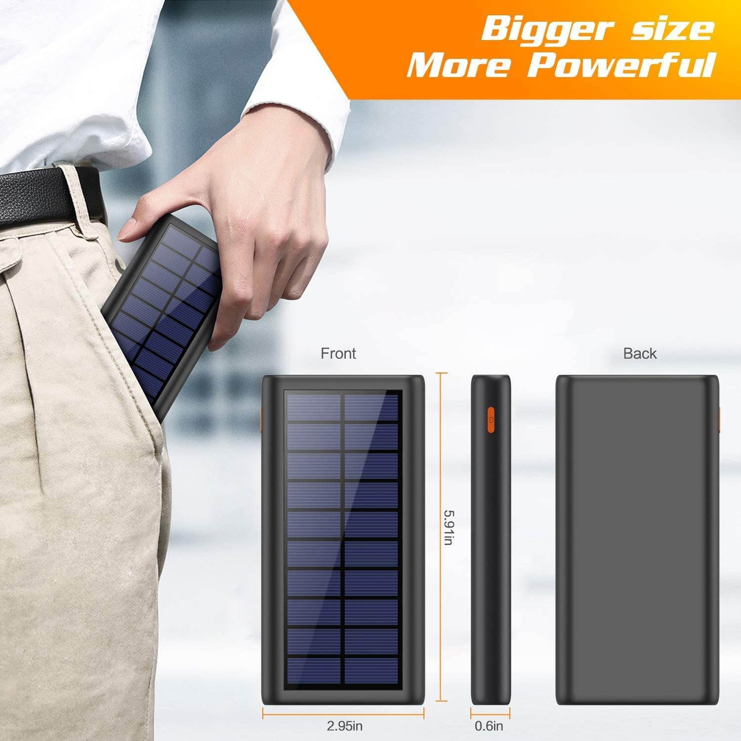 Solar Charger Power Bank 26800mah, 2 USB Output Fast Phone Portable Charger Power Bank Cell Phone Solar Battery Bank Pack External Backup Pack for iPhone, Samsung Galaxy Android, iPad Tablet