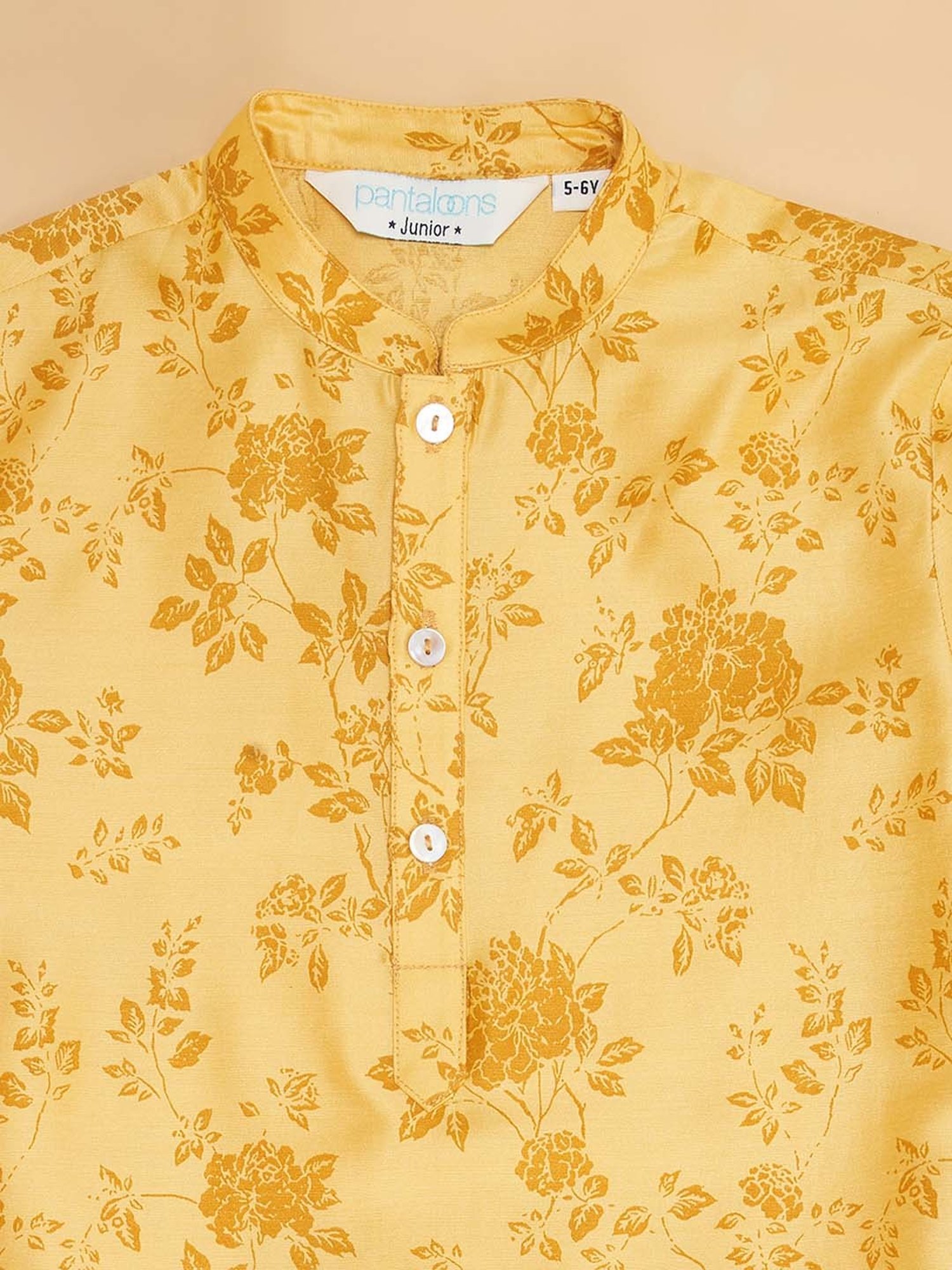 Indus Route by Pantaloons Kids Mustard & White Printed Full Sleeves Kurta Set
