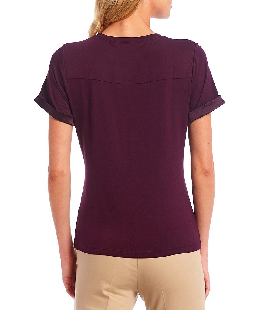 Preston & York Caroline Bow Woven V-Neck 3/4 Sleeve Blouse