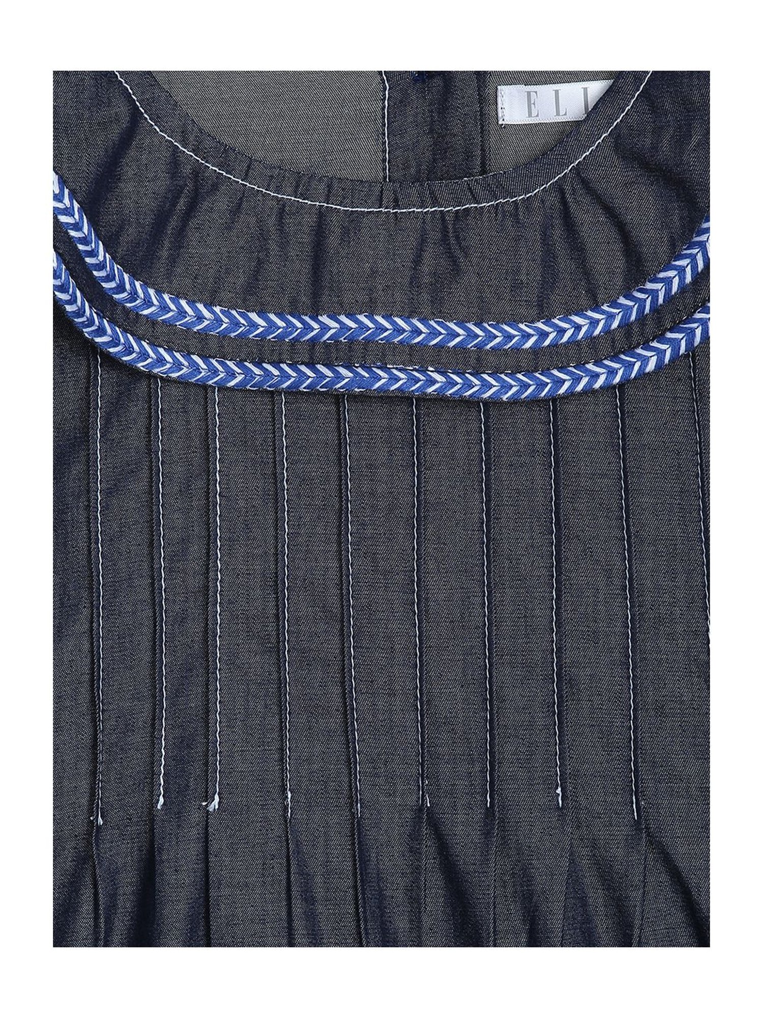 Elle Kids Indigo Cotton Patch Work Dress