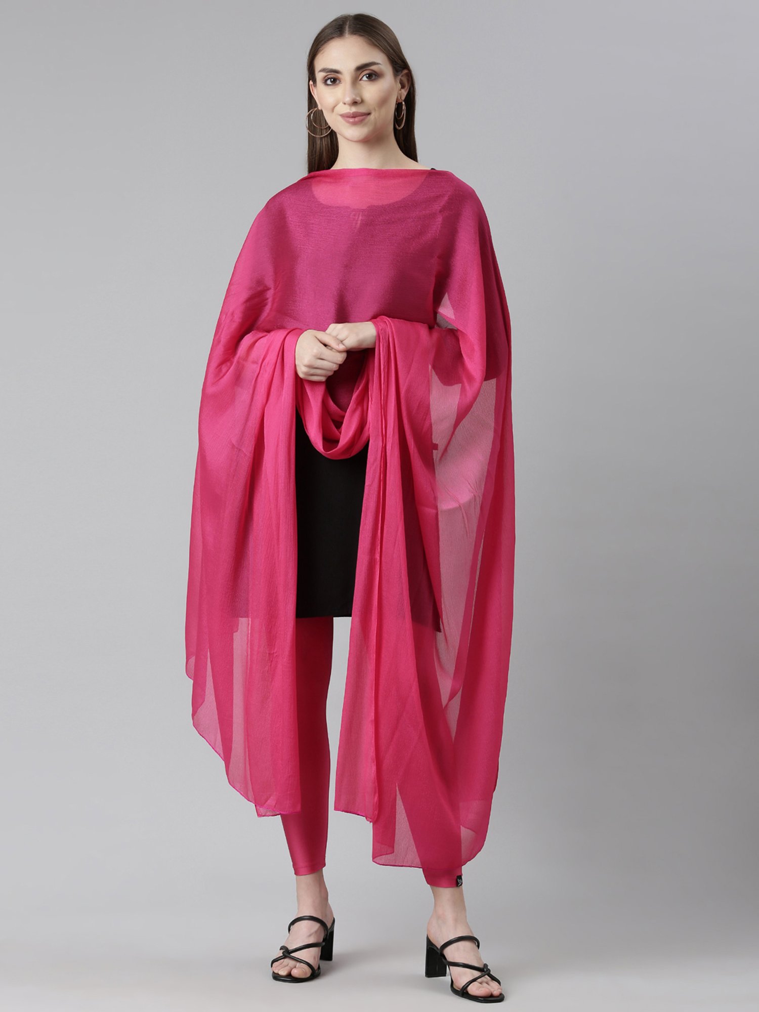 TWIN BIRDS Pink & Red Plain Dupatta - Pack Of 2