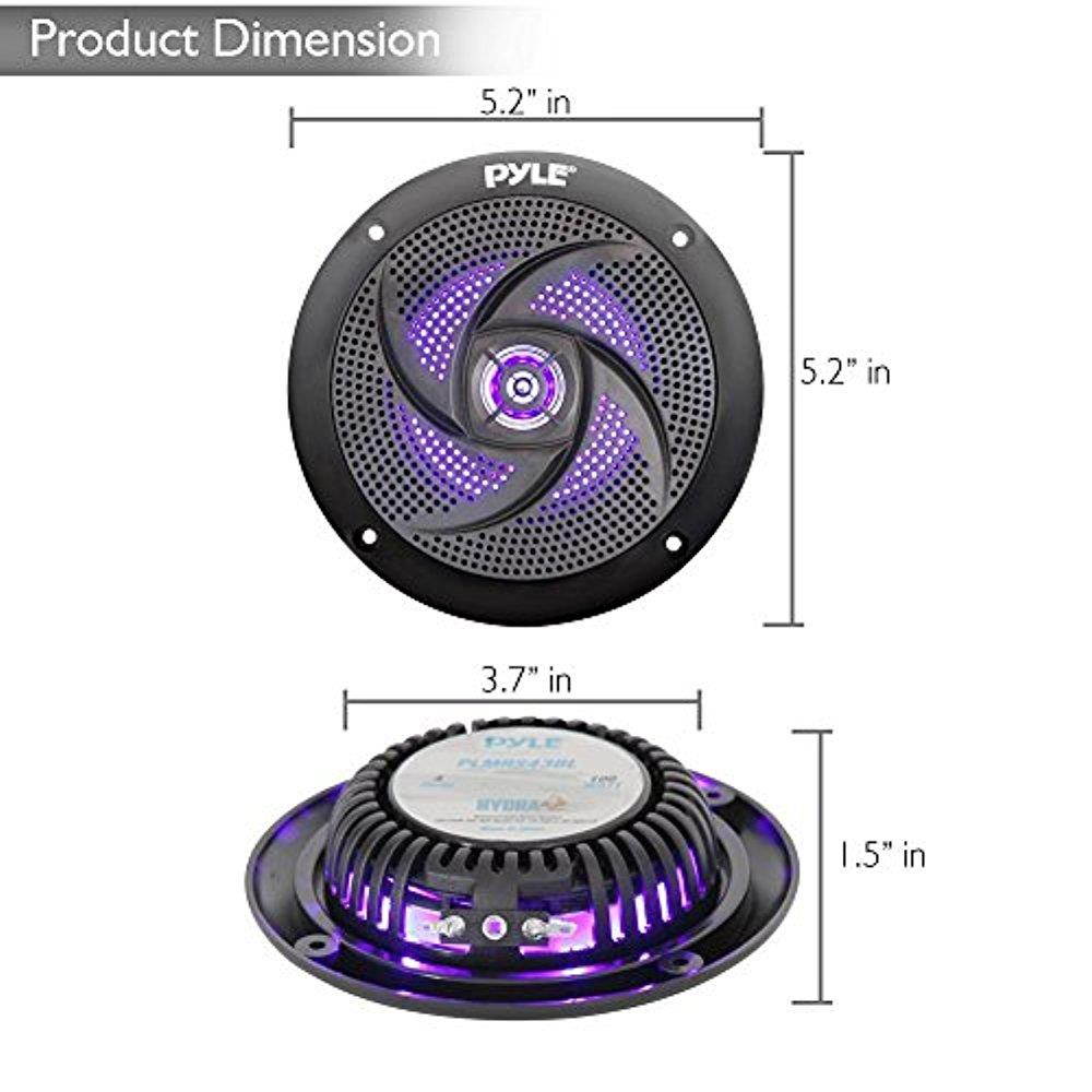 Pyle Marine Speakers - 4 Inch 2 Way Waterproof and Weather Resistant Outdoor Audio Stereo Sound System with LED Lights, 100 Watt Power and Low Profile Slim Style - 1 Pair PLMRS43BL (Black)