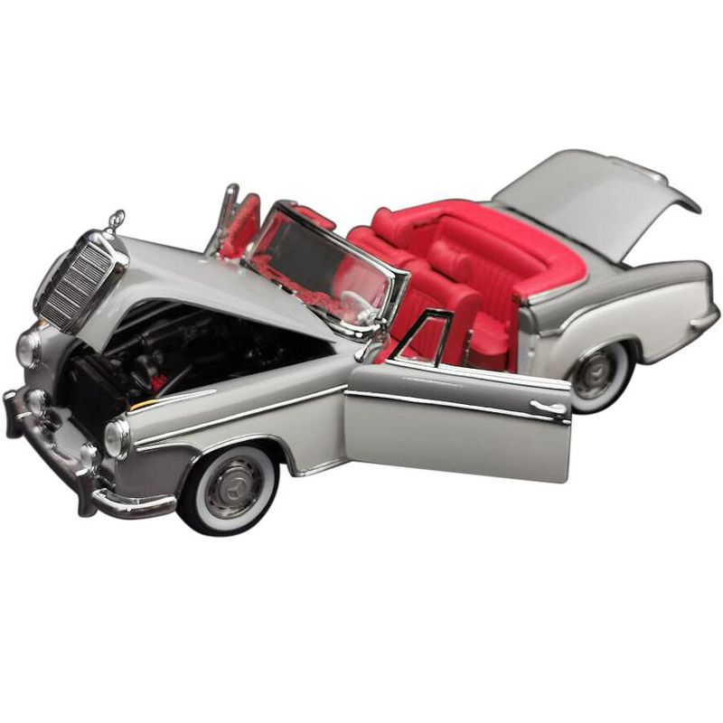 1958 Mercedes Benz 220 SE Convertible Gray and White with Red Interior 1/18 Diecast Model Car by SunStar