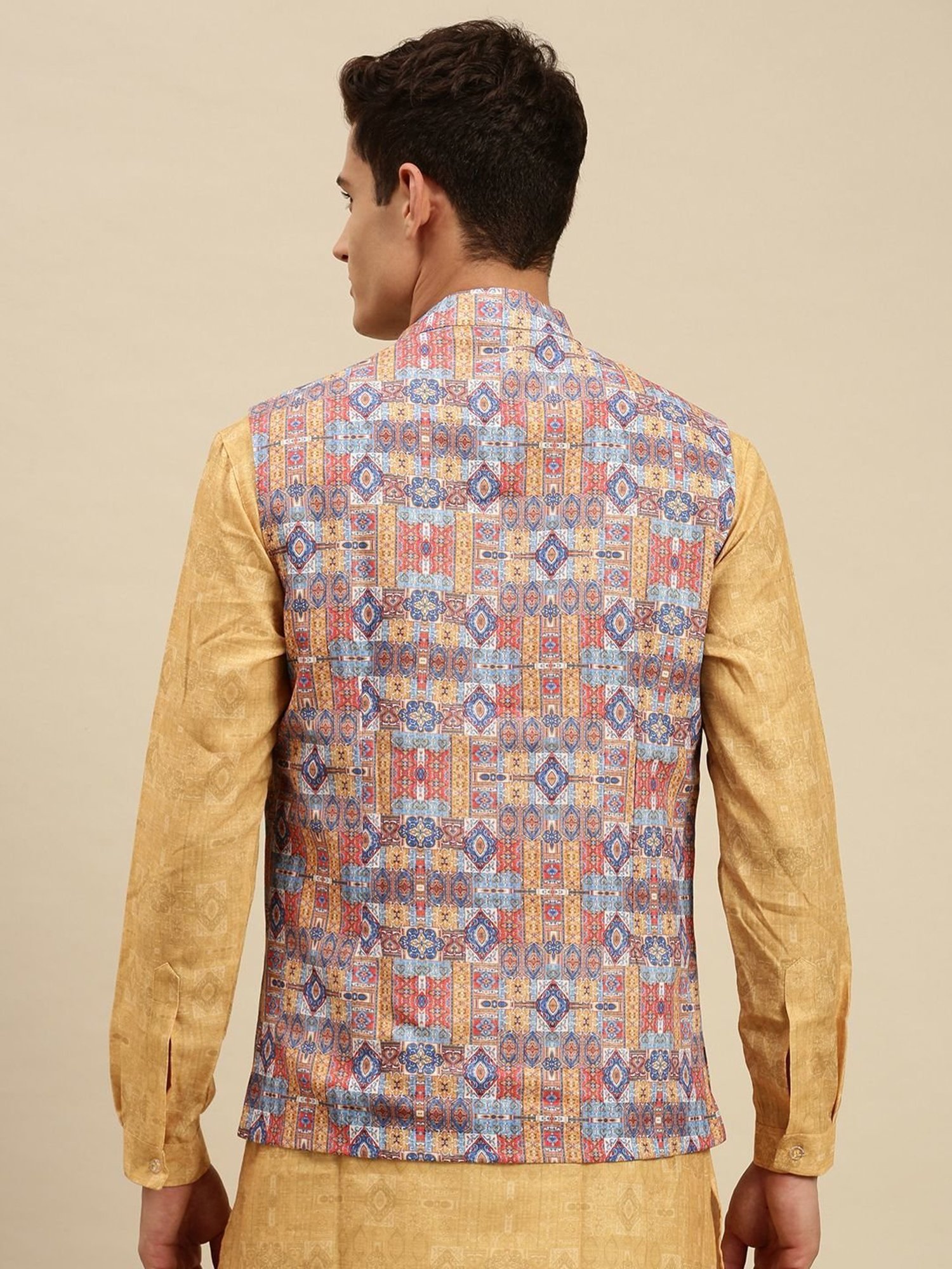 Sanwara Beige Regular Fit Printed Kurta Set With Jacket