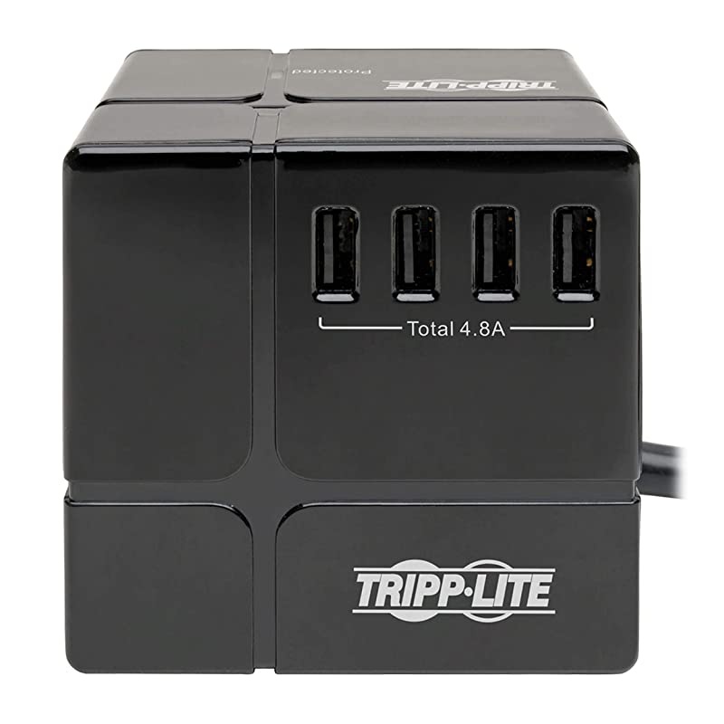3 Outlet Surge Protector with USB, Detachable Wall Outlet Surge Protector, 6 USB Ports, 6 ft. Cord, 540 Joules, Black, & $50, 000 Insurance (TLP366CUBEUSBB)