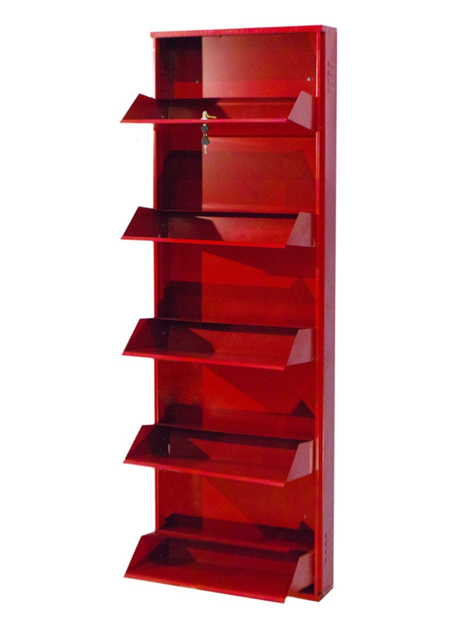 Delite Kom Metal Shoe Rack - 20" 5 Shelf, Brick Red, PowderCoat, Wall Mount, DIY