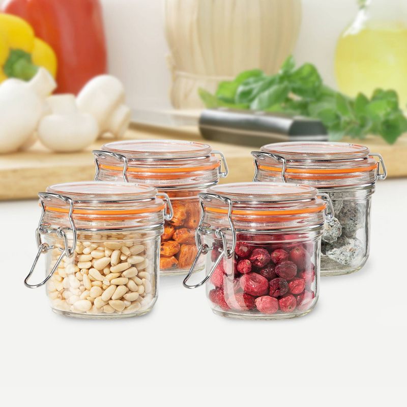 Oggi 4 Piece Airtight Glass Canister Set with Clamp Lids and Silicone Gaskets