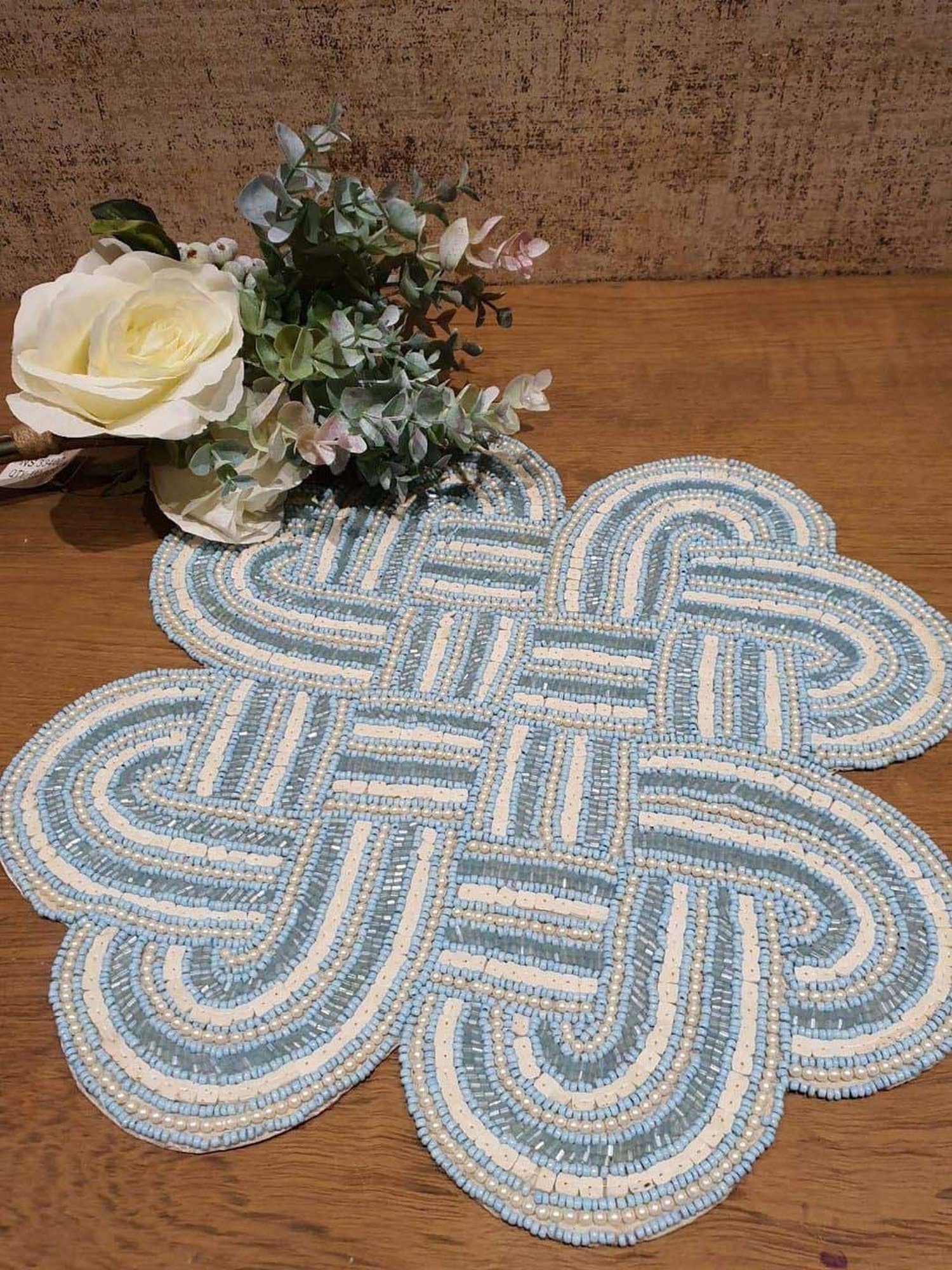 RISING STAR Blue Beaded Table Mat