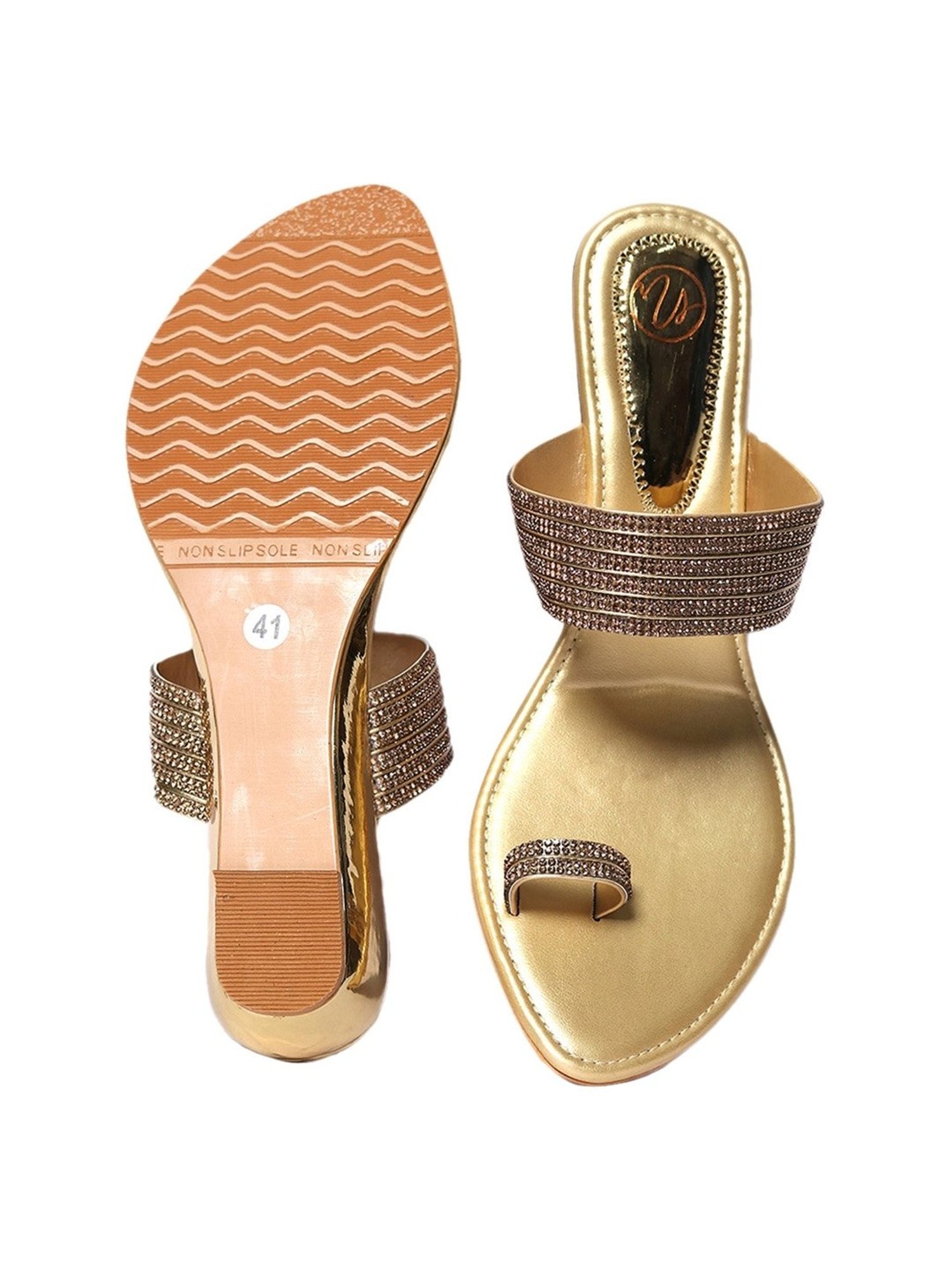 NR by Nidhi Rathi Women's Golden Toe Ring Wedges
