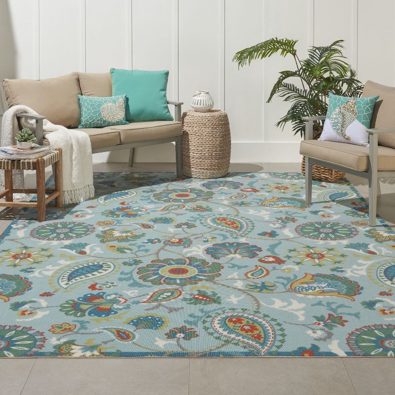 7'9"x10'10" Rectangle Indoor and Outdoor Area Rug Blue - Waverly