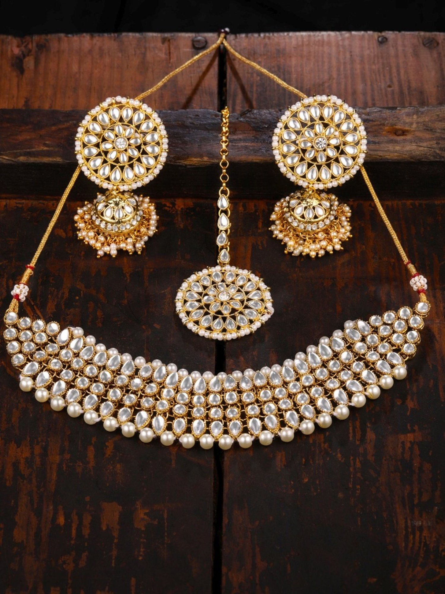 Zaveri Pearls Clear & Pearl White Alloy Necklace Set