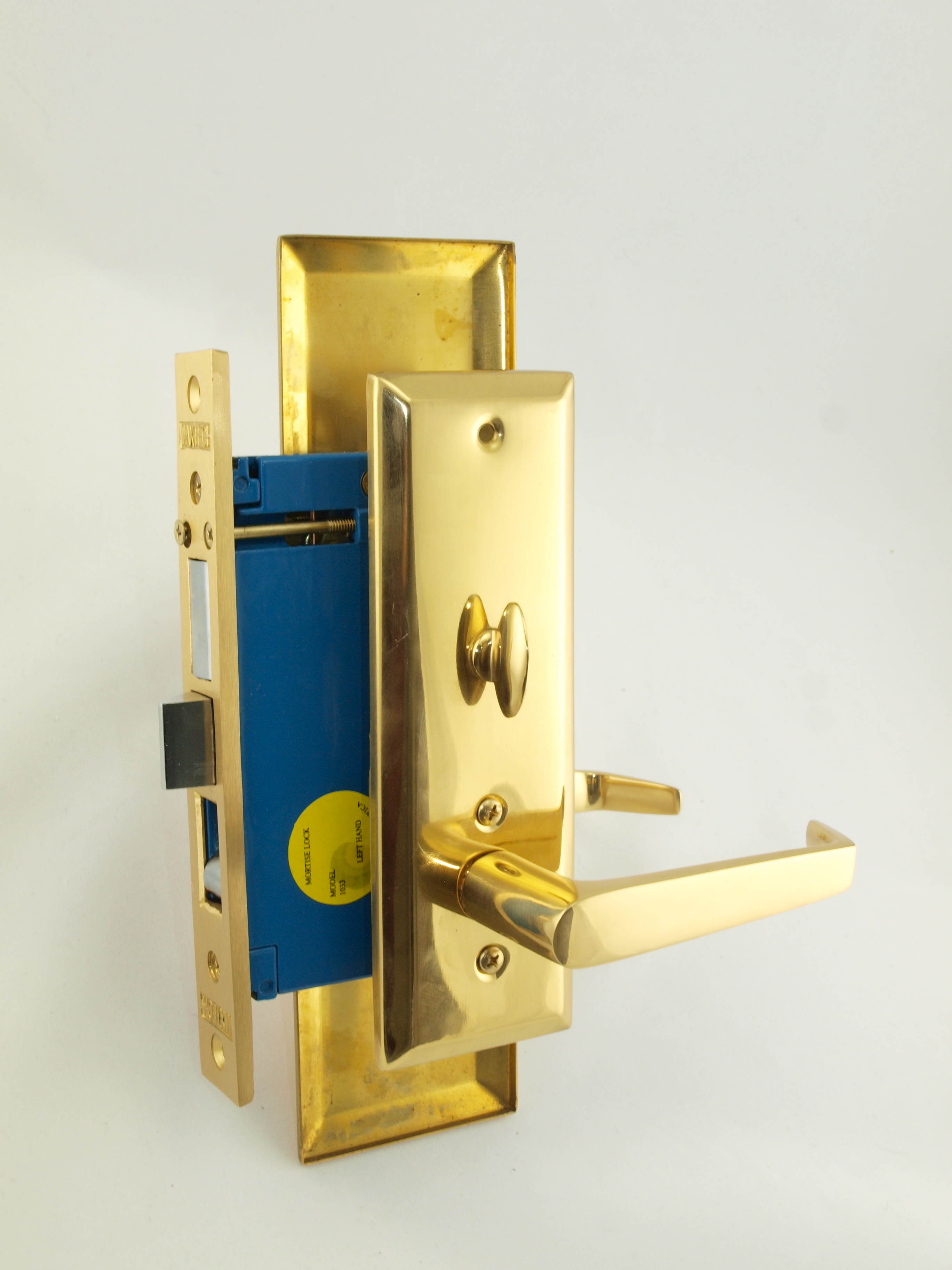 Maxtech (Marks Metro 116A/3 Like) Polished Brass Finish, Left Hand, Heavy Duty Mortise Entry Screwless Lever Lockset Thru Bolted, 2-1/2" Lock Set