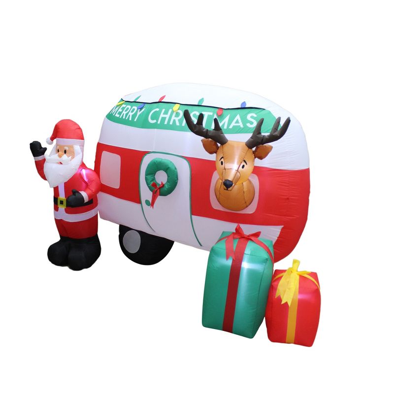 A Holiday Company Heavy Duty 8 Foot Weather Resistant Self Inflatable Blow up Santa Reindeer Christmas Camper Holiday Lawn Decoration with LED Lights
