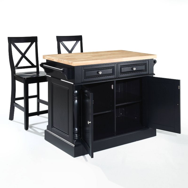 Oxford Kitchen Island with 2 X-Back Stools Black - Crosley