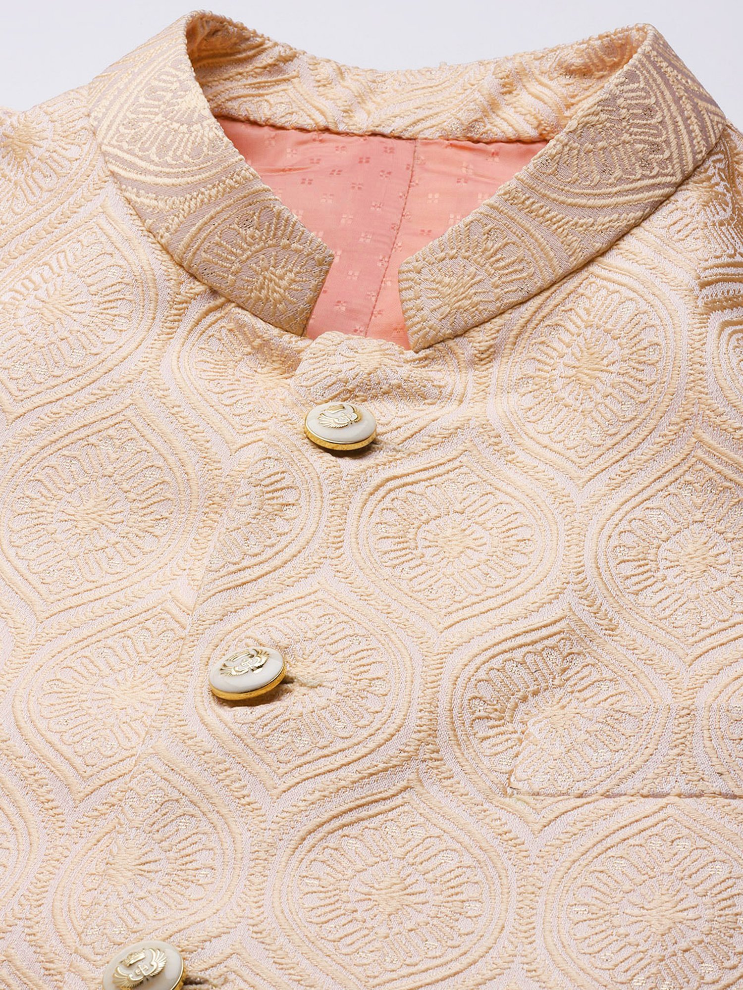 ManQ Peach Mandarin Collar Nehru Jacket