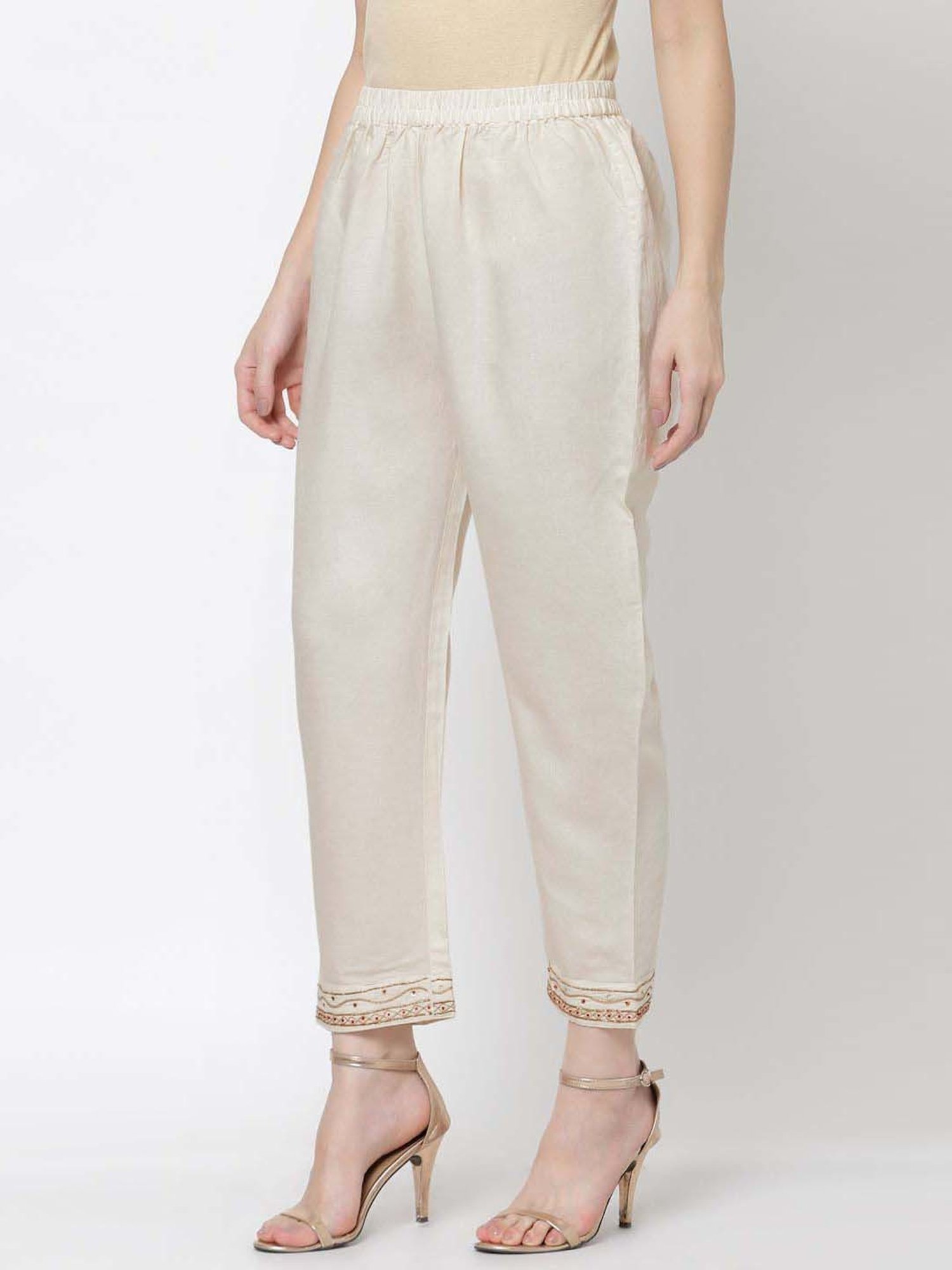 DART STUDIO White Linen Regular Fit Palazzos