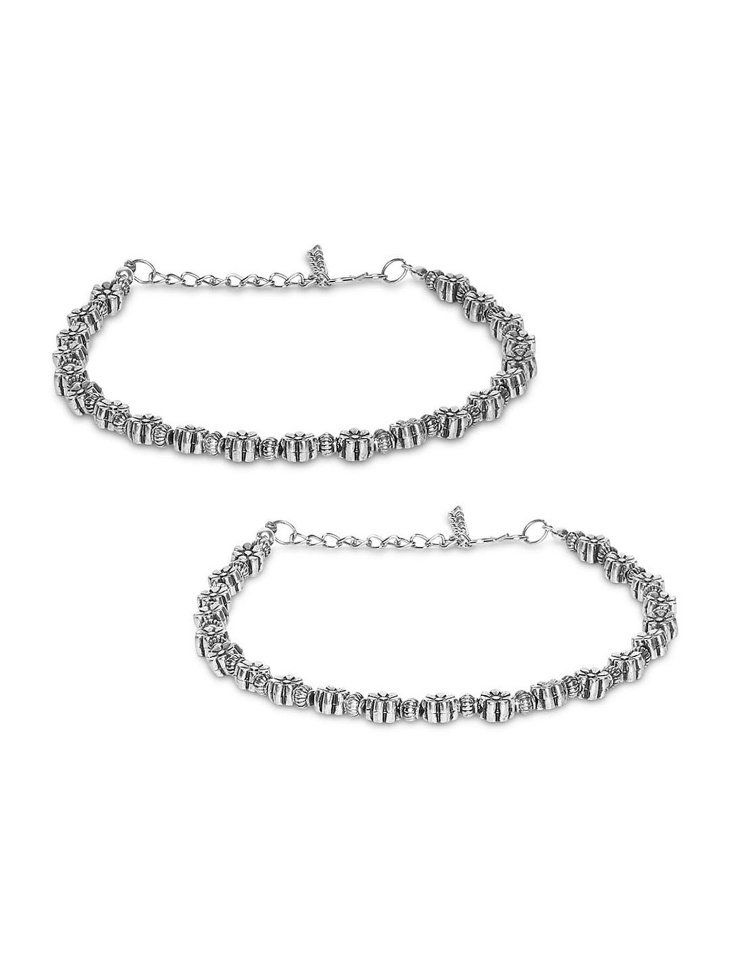 Fida Silver Plared Floral Anklet for Women