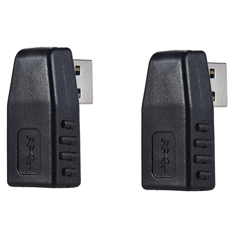 4-Pack USB 3.0 Male to Female Adapter 90 Degree Left Angle and Right Angle USB Cable Extender Connector - Upgraded Version Max 2A Charging Speed