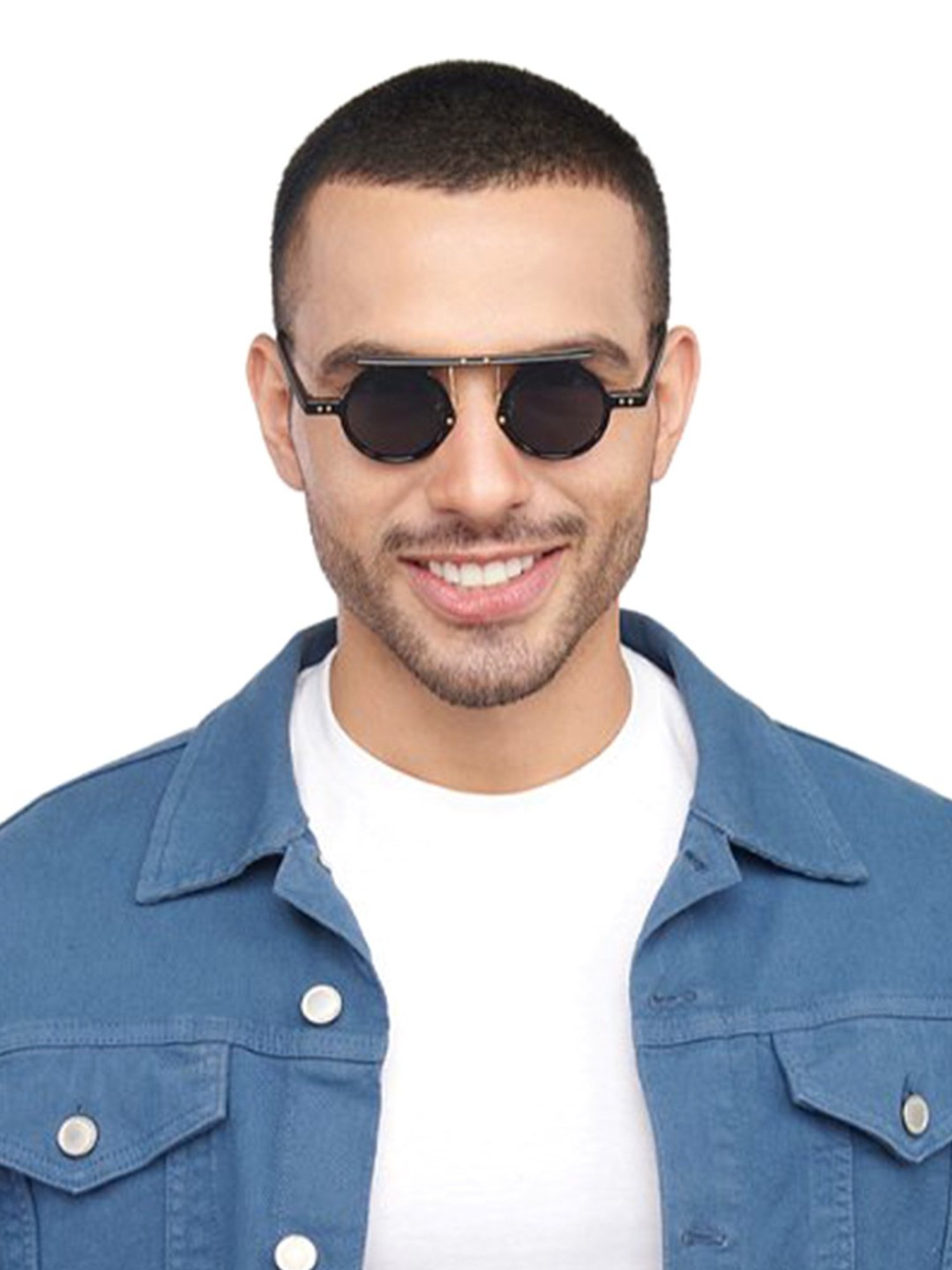 OJOS Grey Round Polarised and UV Protected Lens Unisex Sunglasses
