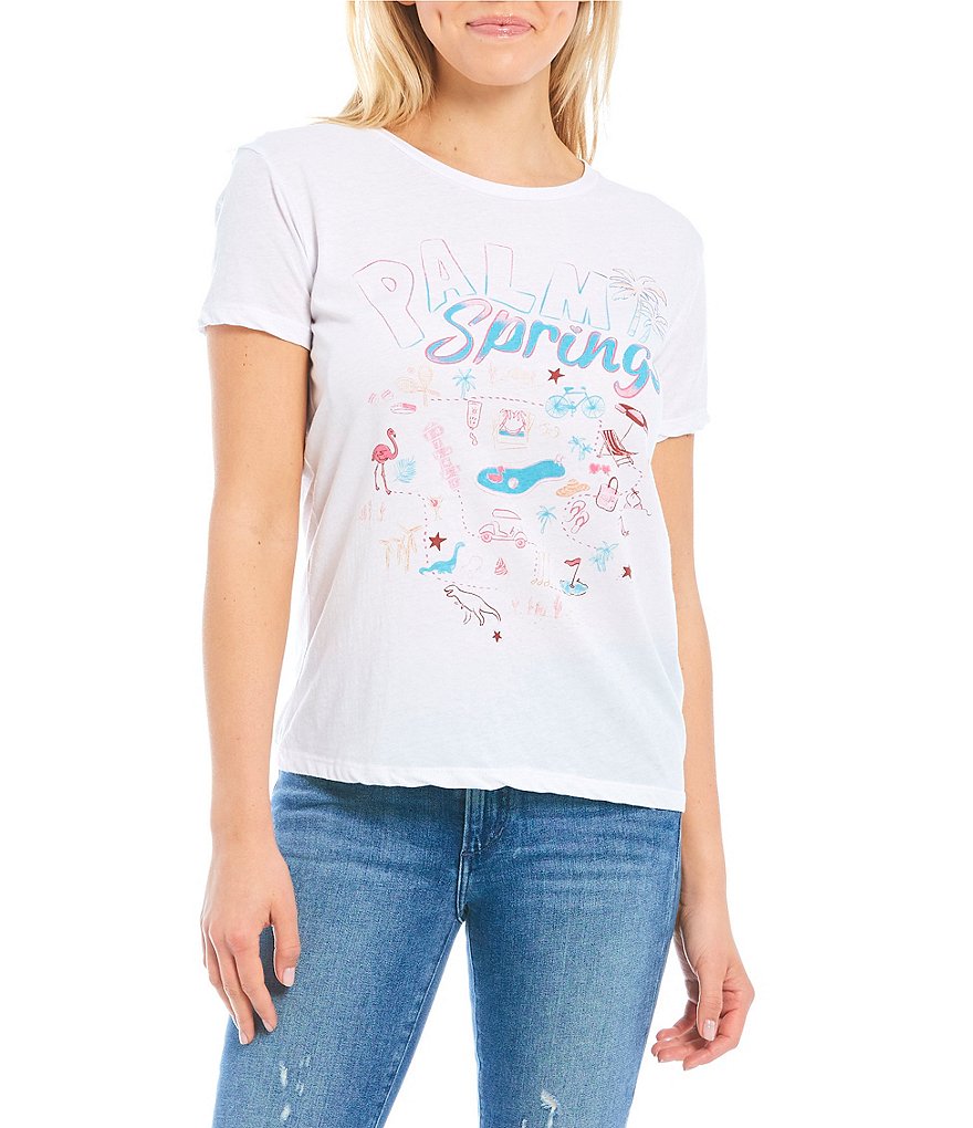 Chaser Woven Palm Springs Jewel Neck Short Sleeve Graphic Tee