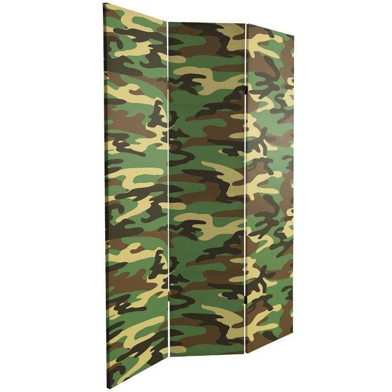 6" Double Sided Camouflage Canvas Room Divider Brown - Oriental Furniture
