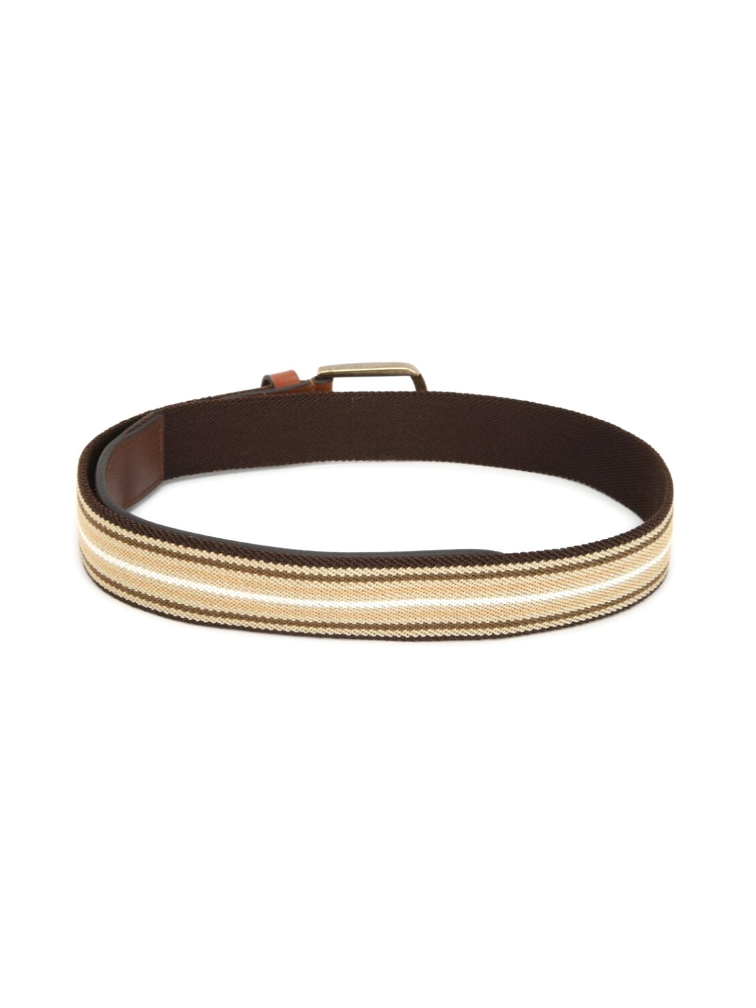 Simon Carter Beige Leather Striped Casual Belt for Men
