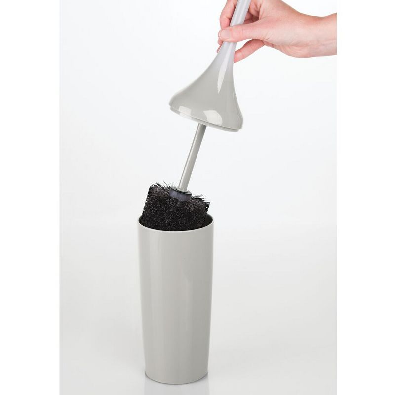 mDesign 2 Piece Plastic Bathroom Trash Can, Toilet Bowl Brush Set - Light Gray