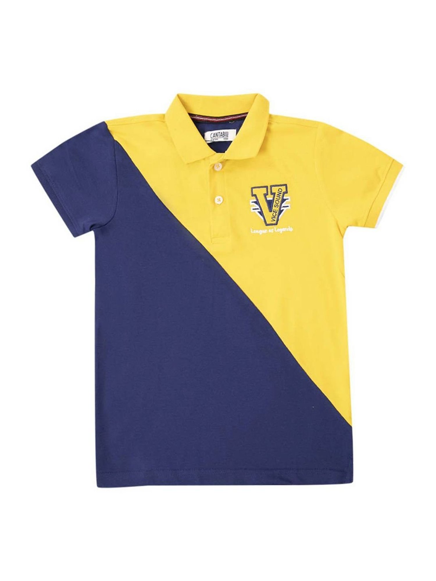 Cantabil Kids Yellow & Blue Cotton Color Block Polo T-Shirt