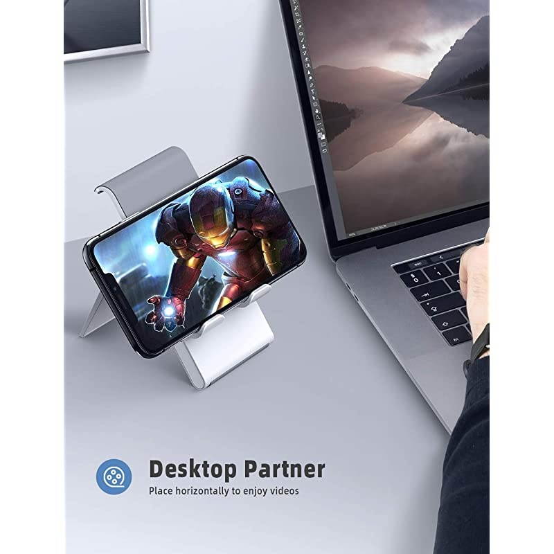 Adjustable Cell Phone Stand Foldable Portable Holder Cradle for Desk Desktop Charging Dock Compatible with Phone 12 Mini 11 Pro XS Max XR X 8 7 6S Plus Galaxy S10 S9 S8 Smartphones Gray