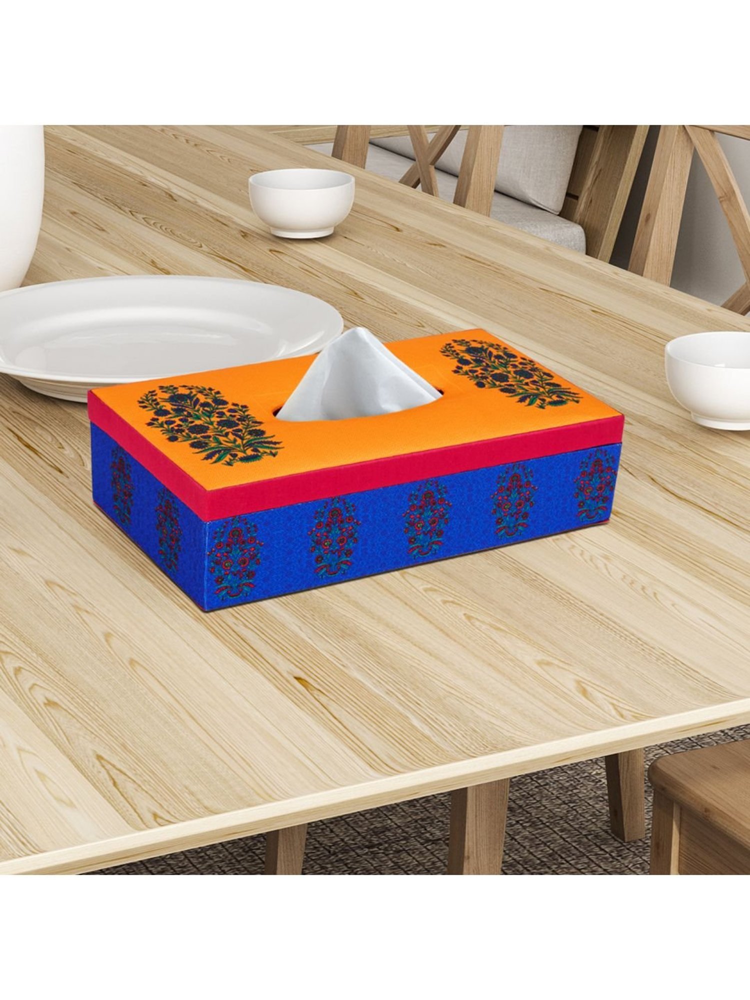 Karo Tapi Printed Multicolor Wood Tissue Box