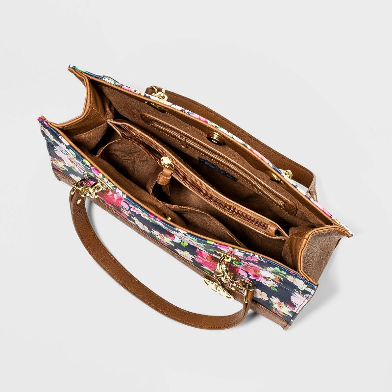 Bueno Snap Closure Floral Print Tote Handbag -  Navy