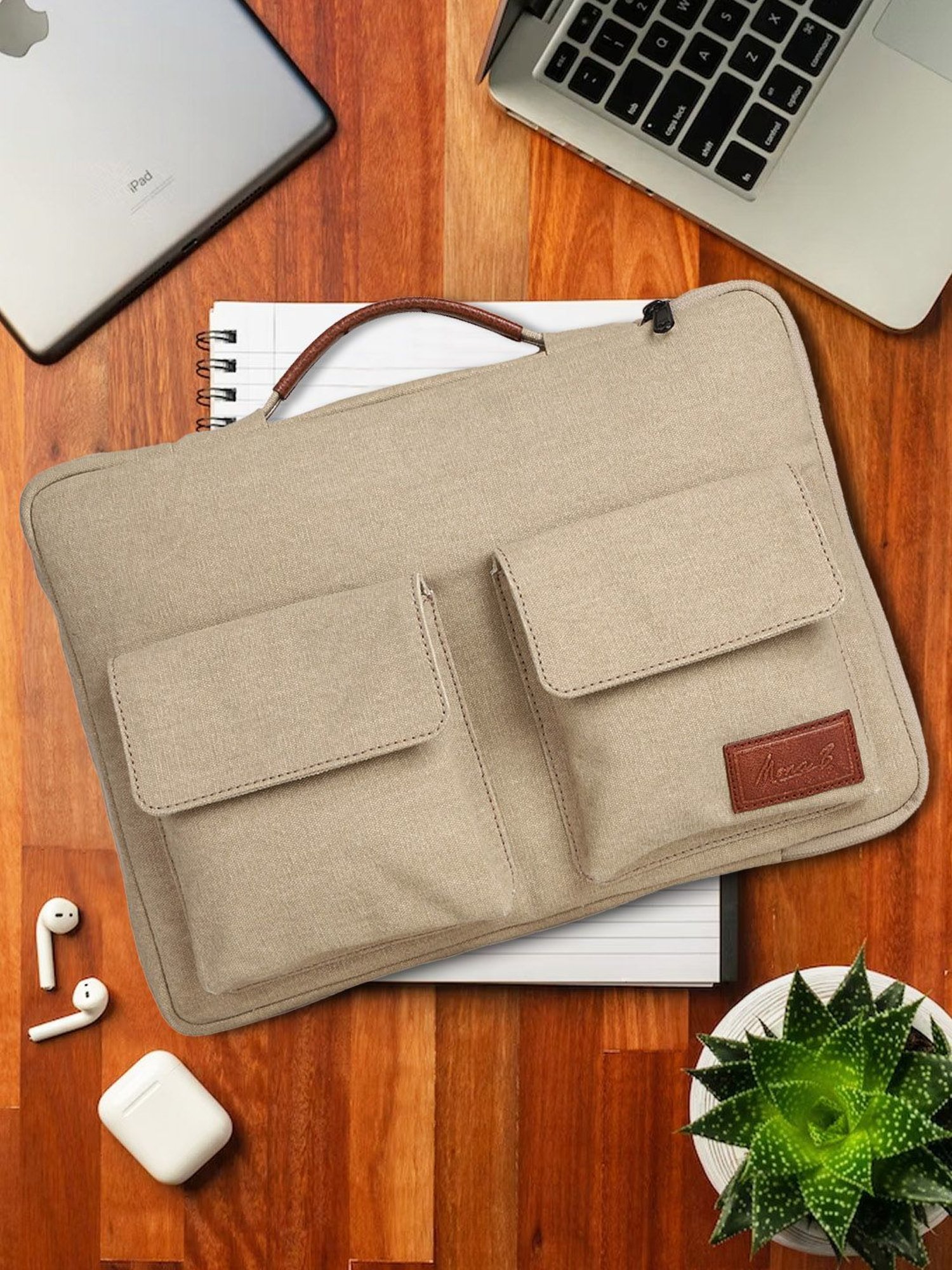 Mona B 4 Ltrs Beige Small Laptop Sleeve
