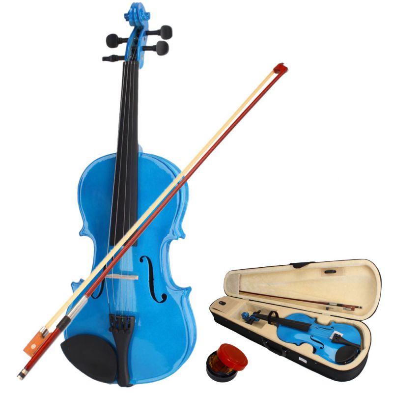 High Quality 4/4 Full Size Blue Acoustic Violin w/ Case Bow Rosin for Sudents
