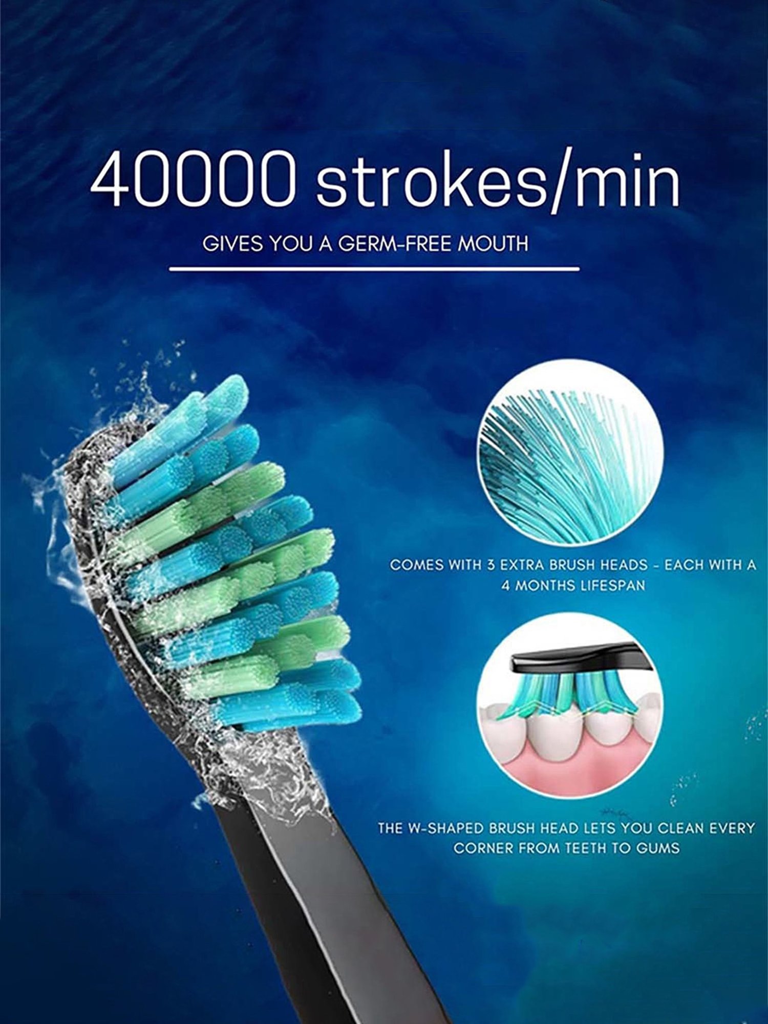 IZI White Ultra Sonic Rechargeable Whitening Electric Toothbrush (Black)