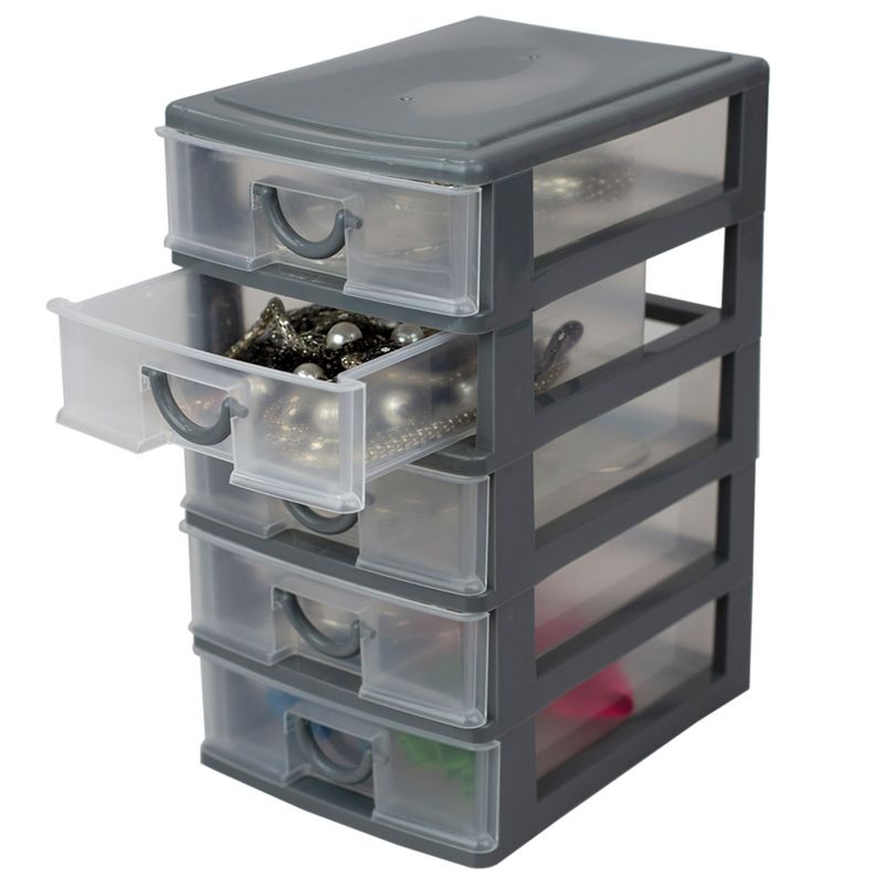 Home Basics 5 tier Plastic Drawer Organizer, Grey